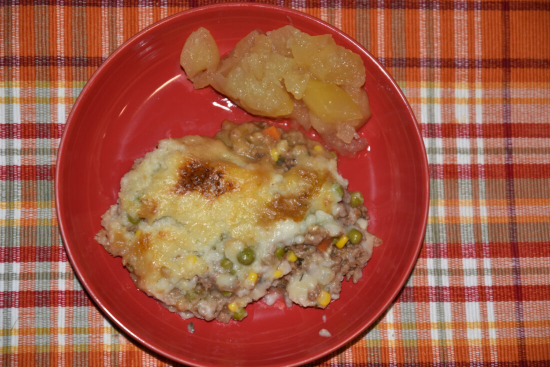 Shepherd’s pie goes well with a cooked fruit, such as apples.
